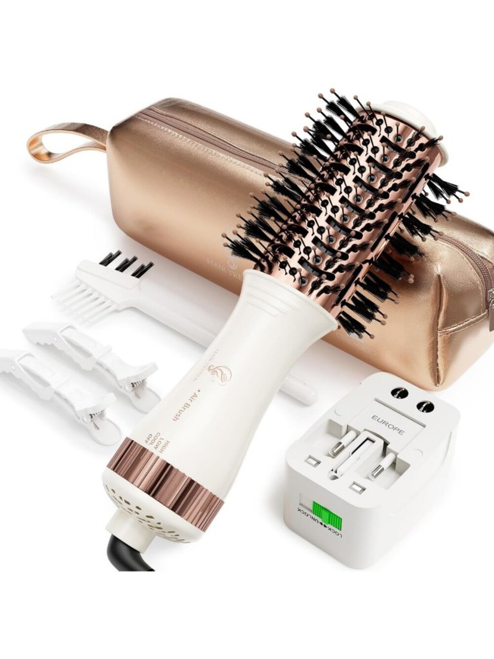 Dual Voltage Travel Blow Dryer Brush - Mini Hot Air Styling Tool for Easy Hair
